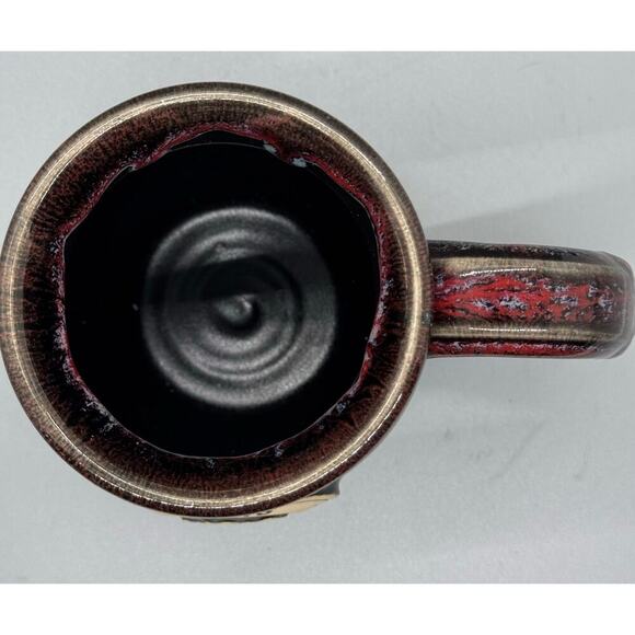 Grey Fox Pottery Handmade Cozy’s Mug Club Black Clay Mug Red Gray Drip Glaze - Picture 7 of 9